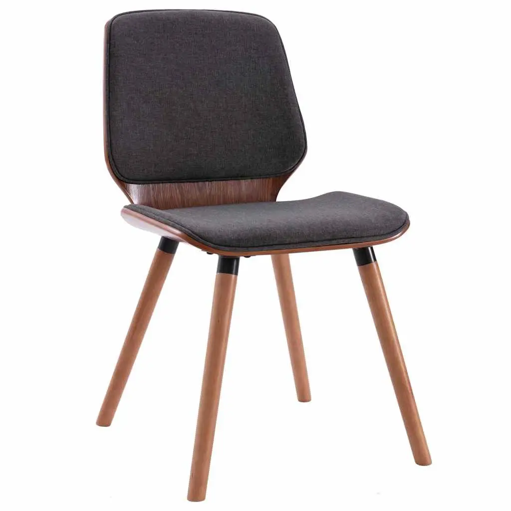Dining Chairs Set 2 pcs Kitchen Room Grey Fabric Upholstered Wood Frame