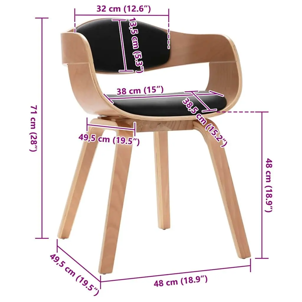 Dining Chairs Set of 2 Kitchen Lounge Bent Wood Frame Faux Leather Seat