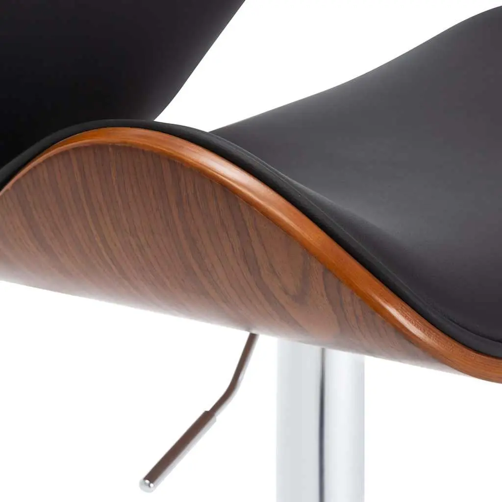 Bar Stool Black Faux Leather Seat Gas Lift Height Adjustable Footrest Kitchen