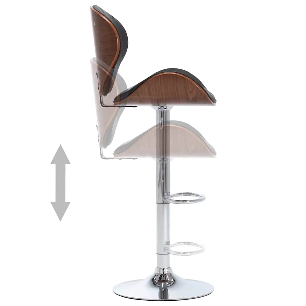 Bar Stool Black Faux Leather Seat Gas Lift Height Adjustable Footrest Kitchen