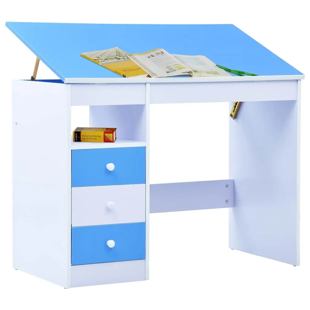 Children's Art & Drafting Table Tiltable Study Desk Blue White Workspace Drawing
