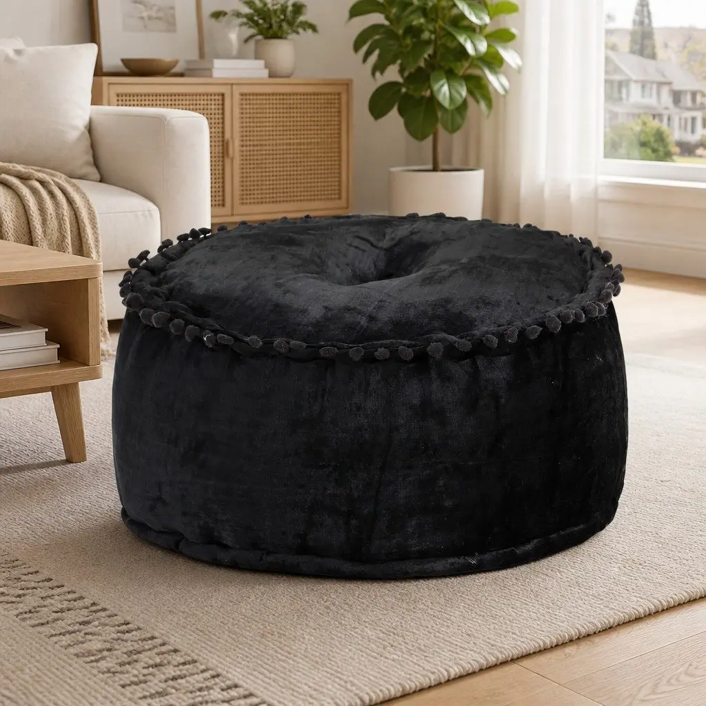Round Velvet Pouffe 40 x 20 cm, Anthracite