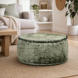 40x20cm Green Round Velvet Pouffe Footrest Ottoman