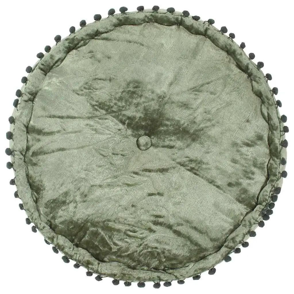 Round Velvet Pouffe Footrest Ottoman Seat Home Decor 40x20cm Green
