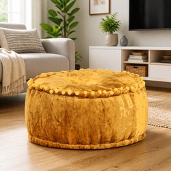 Round Pouffe Ottoman Seat in Mustard Yellow - 40x20 cm