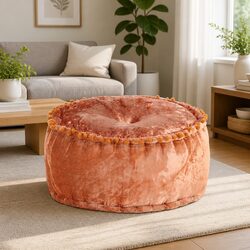 Dimensions and Details of Round Velvet Footrest Pouffe