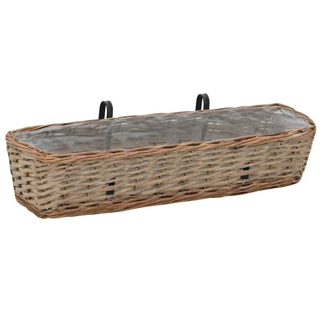 Wicker Balcony Planter Set 2 pcs 80 cm Brown Rattan Garden Pots
