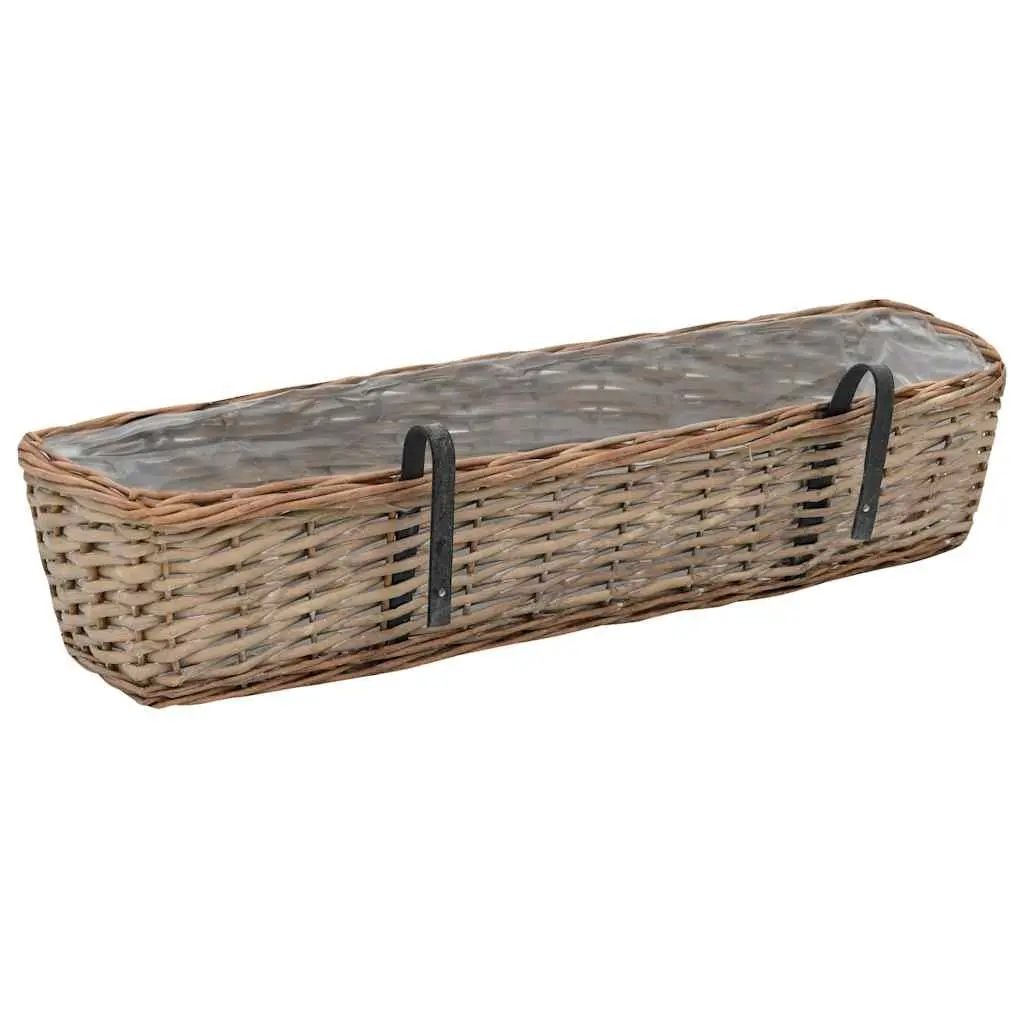Wicker Balcony Planter Set 2 pcs 80 cm Brown Rattan Garden Pots