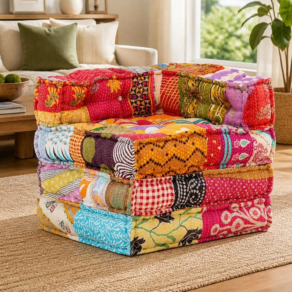 Modular Pouffe Patchwork Fabric Sofa Corner Chair Ottoman Living Room Seating