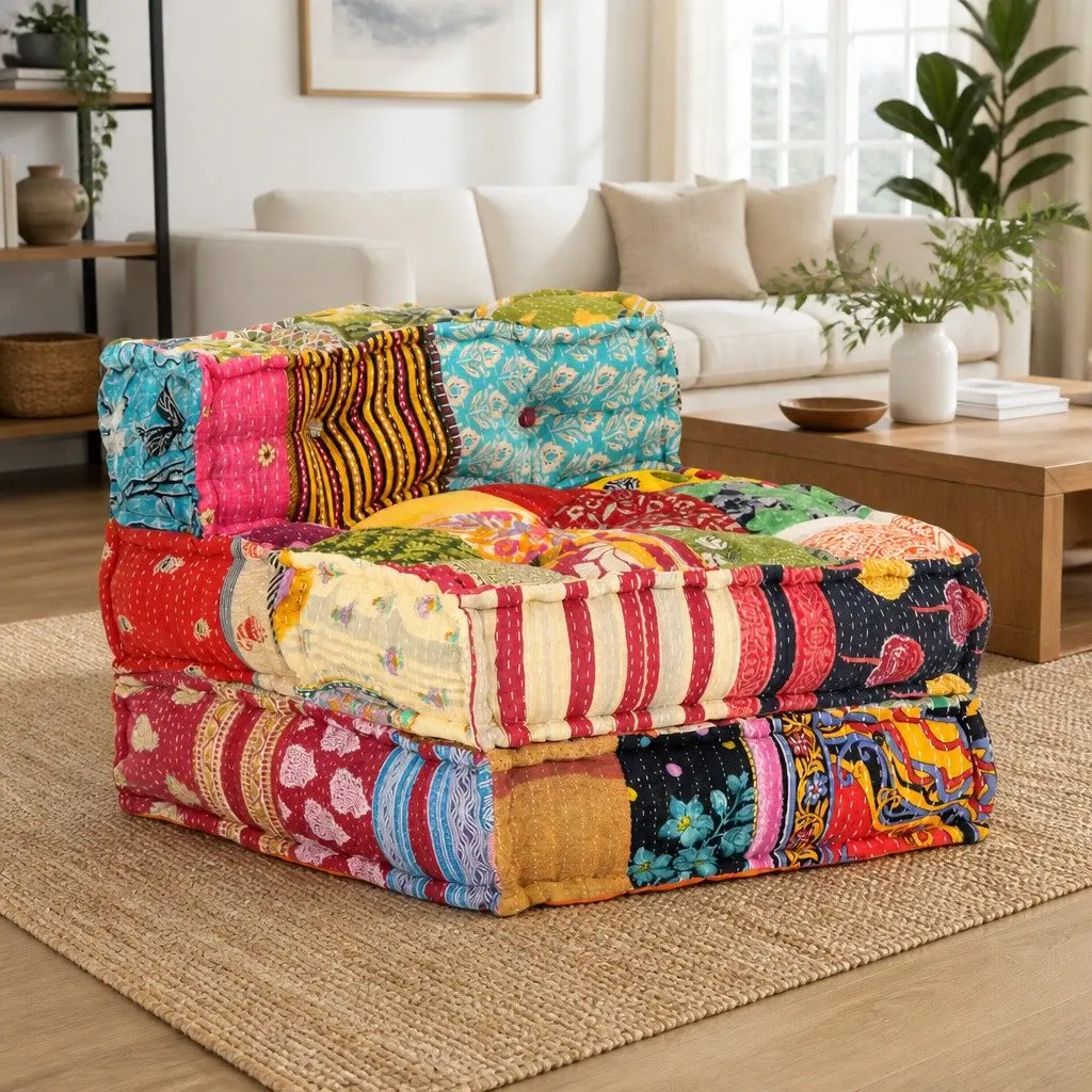 Multicolour Modular Pouffe with Cotton Upholstery