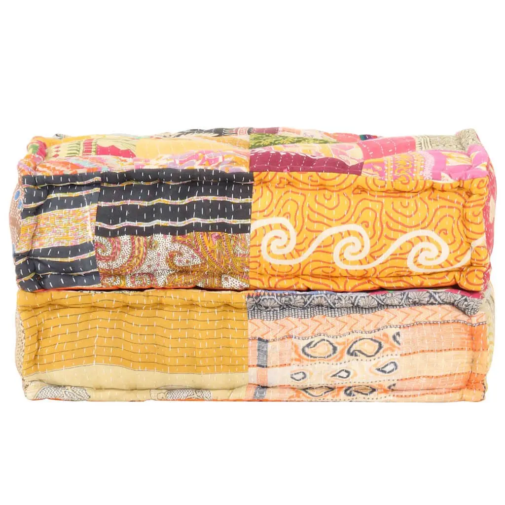 Soft Fabric Patchwork Pouffe Ottoman | 60 x 70 x 36 cm