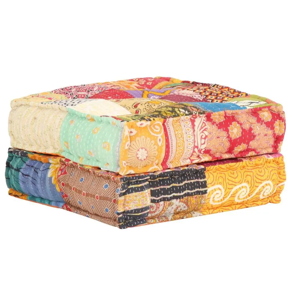 Soft Fabric Patchwork Pouffe Ottoman | 60 x 70 x 36 cm