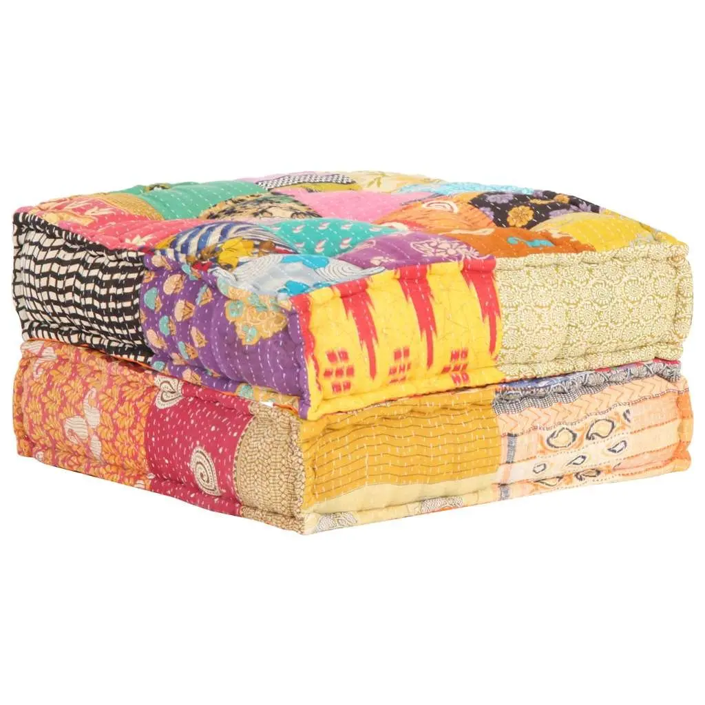 Soft Fabric Patchwork Pouffe Ottoman | 60 x 70 x 36 cm