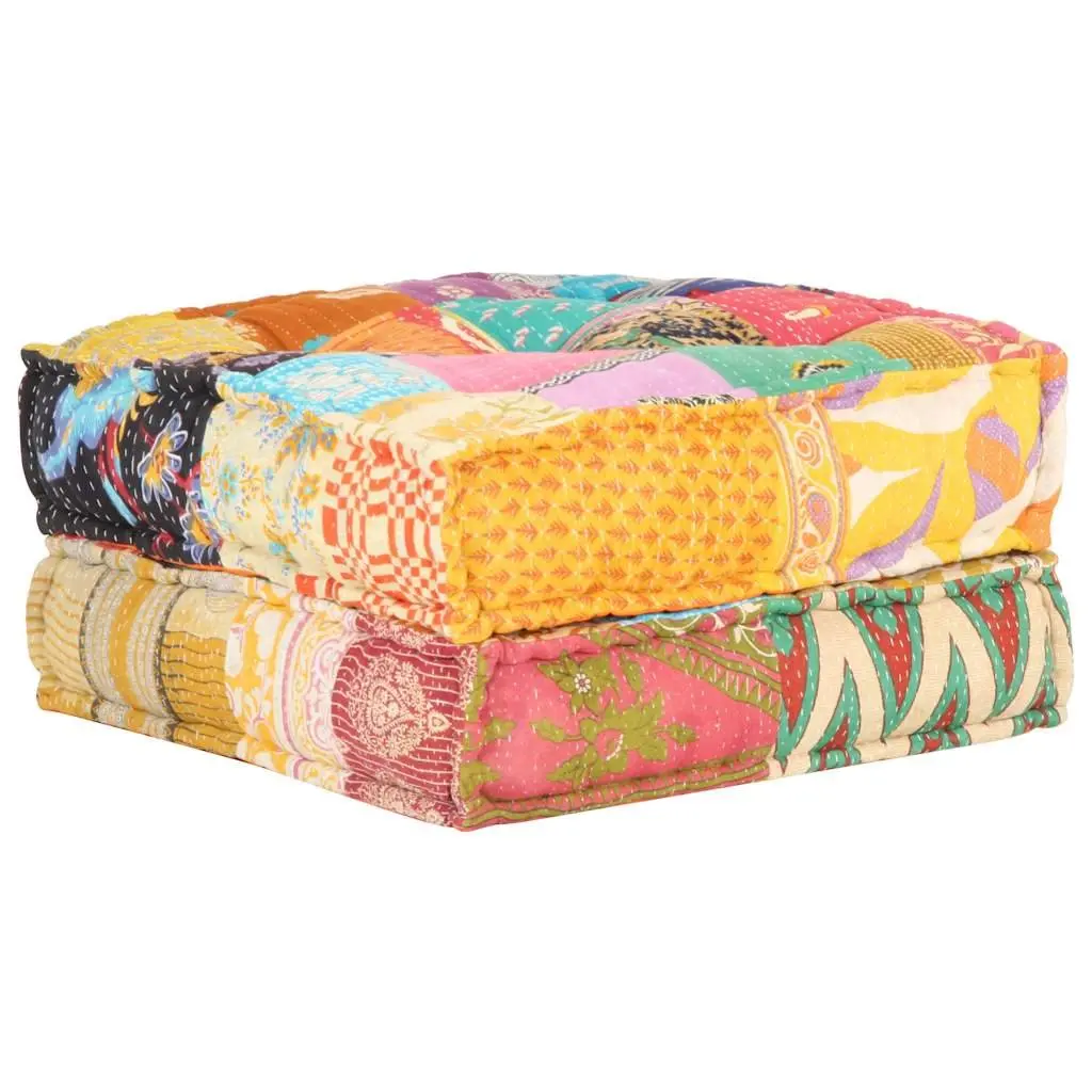 Soft Fabric Patchwork Pouffe Ottoman | 60 x 70 x 36 cm