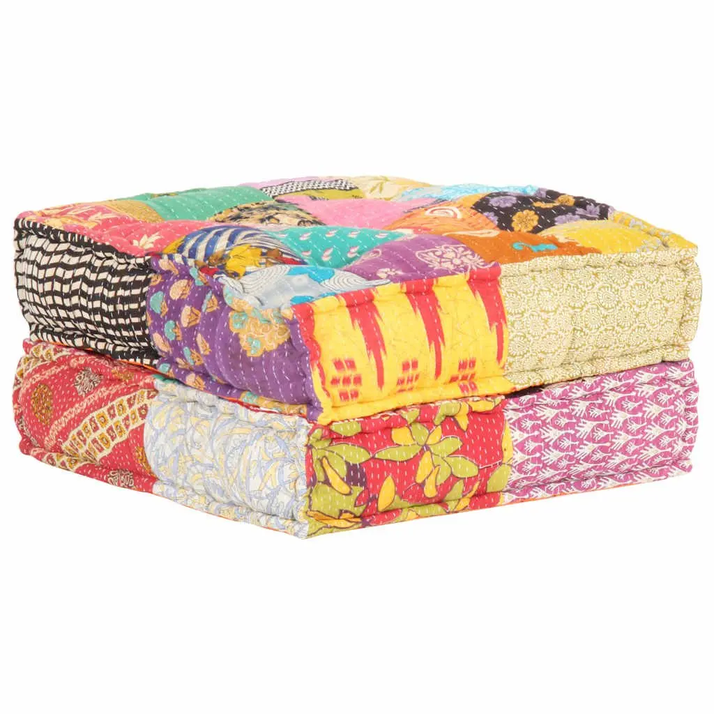 Soft Fabric Patchwork Pouffe Ottoman | 60 x 70 x 36 cm