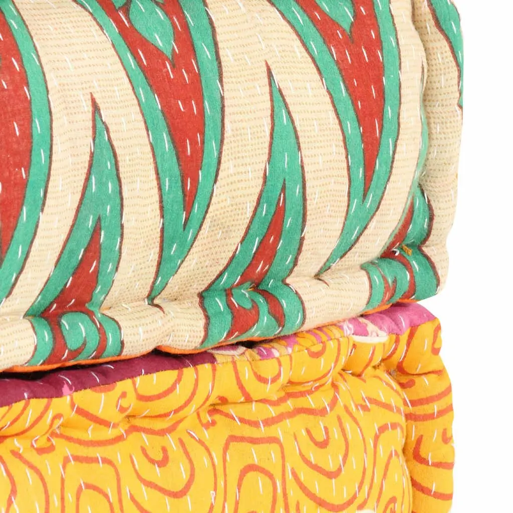 Soft Fabric Patchwork Pouffe Ottoman | 60 x 70 x 36 cm