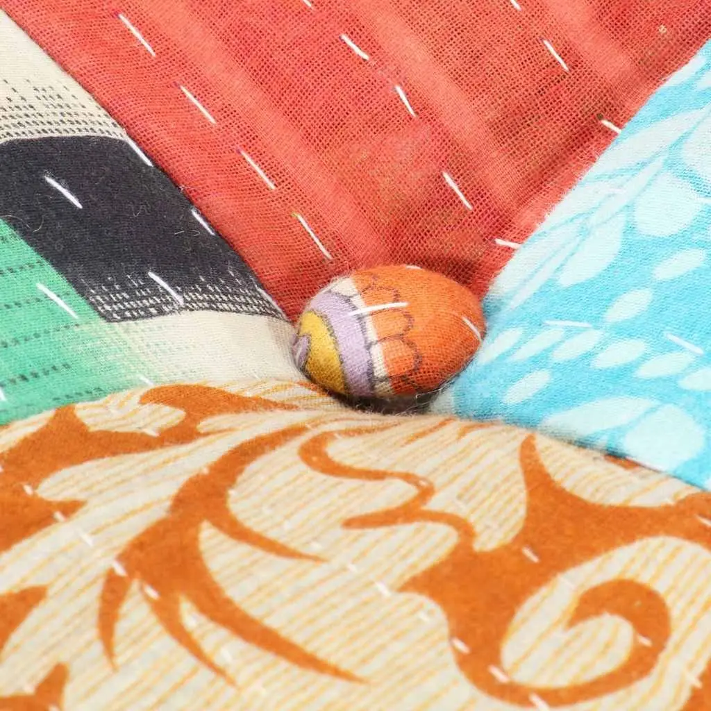 Soft Fabric Patchwork Pouffe Ottoman | 60 x 70 x 36 cm
