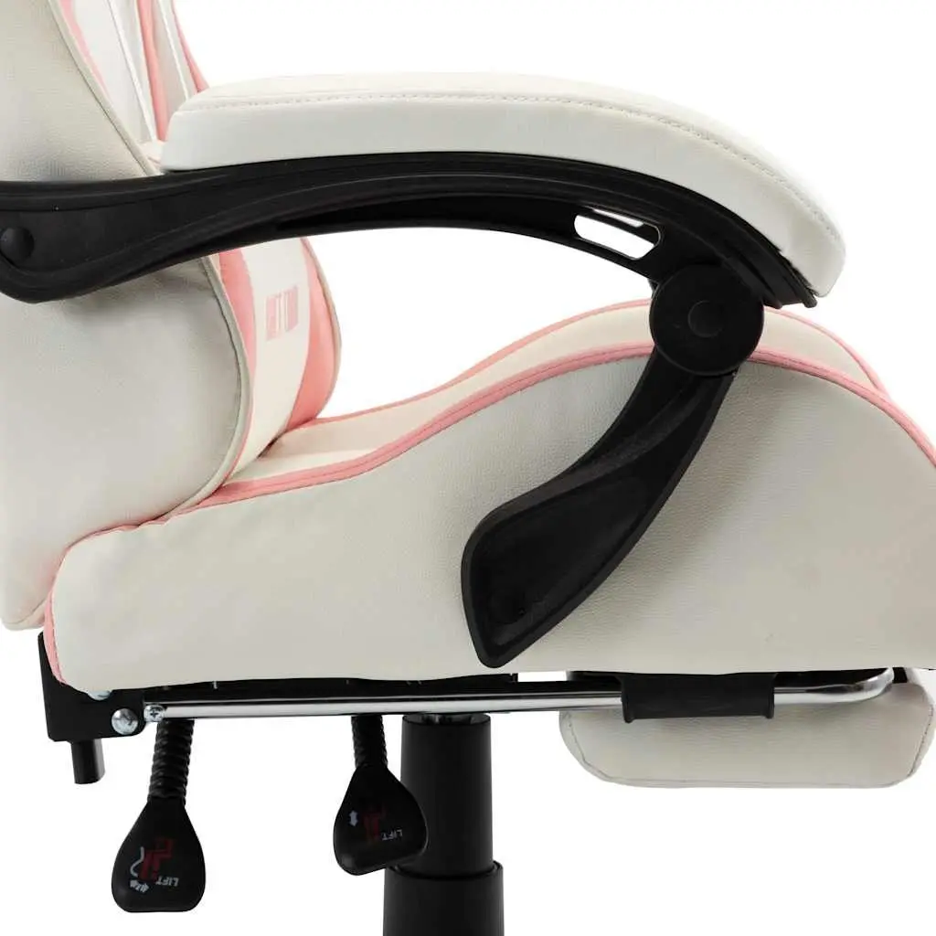Racing Office Chair Pink White Faux Leather Reclining Footrest Swivel Desk Seat