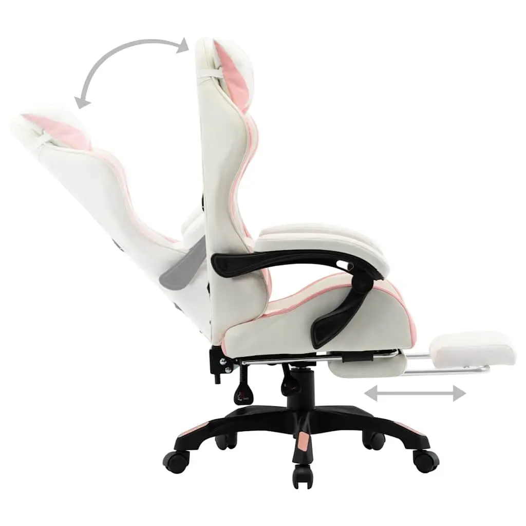 Racing Office Chair Pink White Faux Leather Reclining Footrest Swivel Desk Seat