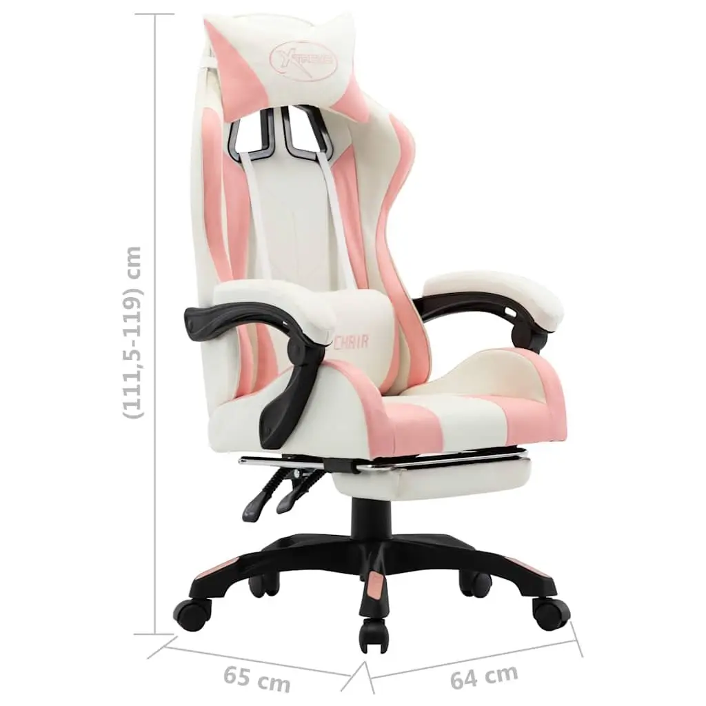 Racing Office Chair Pink White Faux Leather Reclining Footrest Swivel Desk Seat