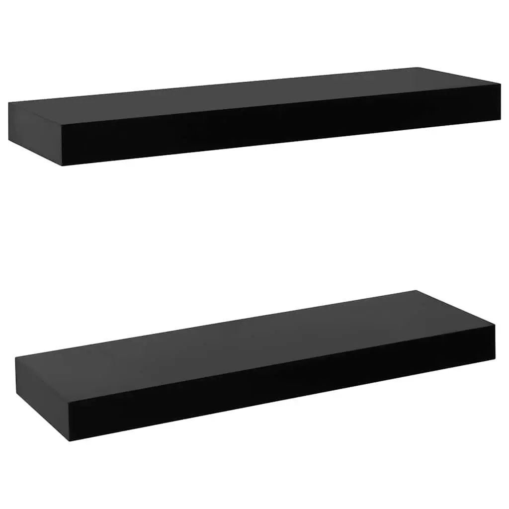 Wall Shelves Set 2pc Black Floating 40x20cm MDF Material