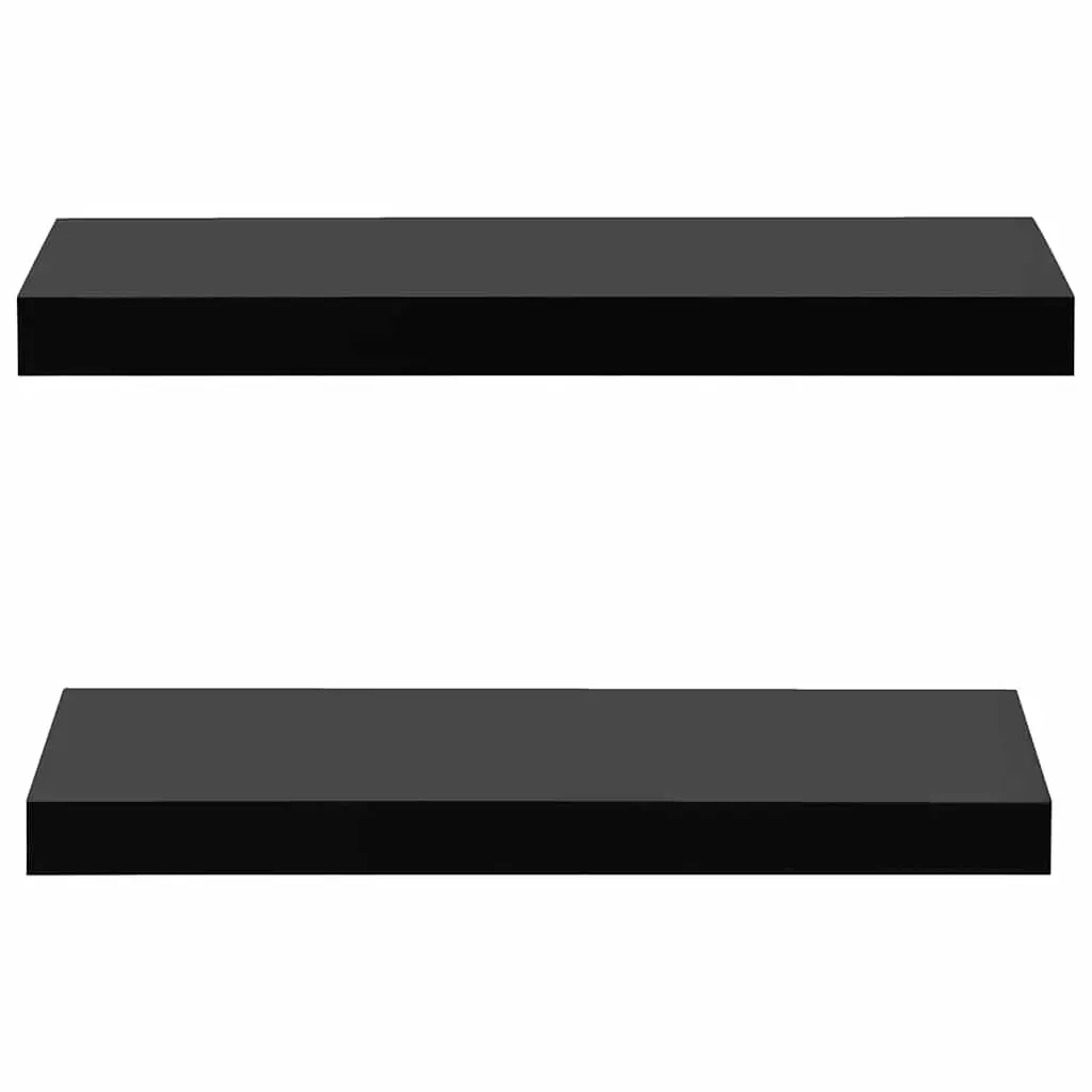 Wall Shelves Set 2pc Black Floating 40x20cm MDF Material