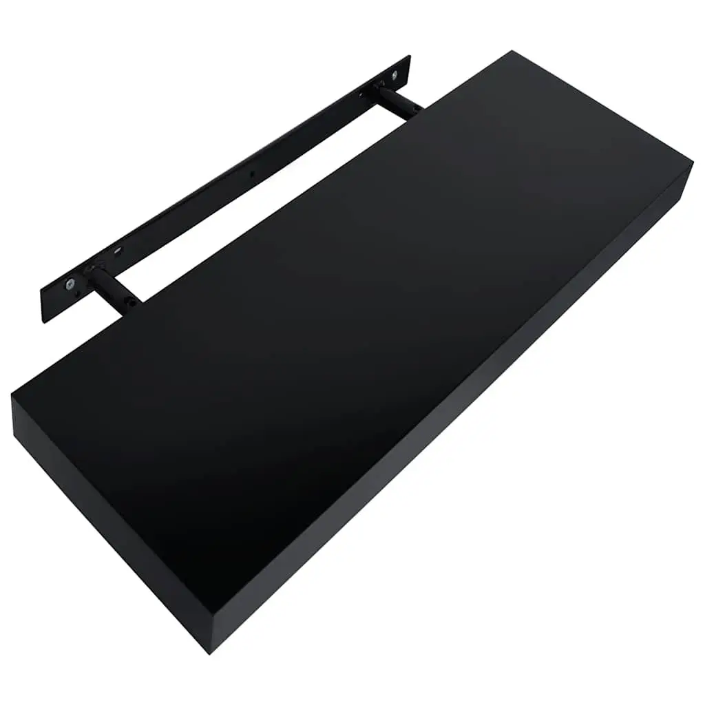 Wall Shelves Set 2pc Black Floating 40x20cm MDF Material