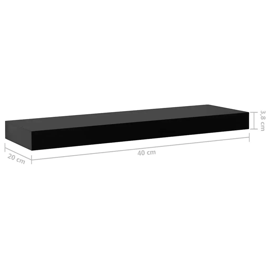 Wall Shelves Set 2pc Black Floating 40x20cm MDF Material