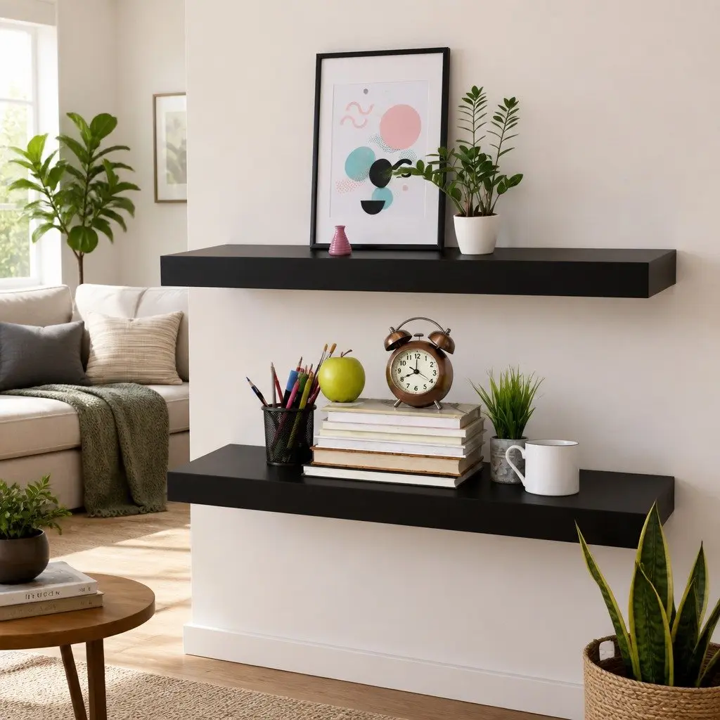 2 Floating Wall Shelves in Black