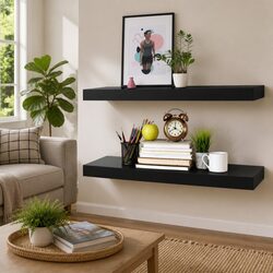 Floating Wall Shelves 2 pcs Black Display Storage Hanging Shelf Home Decor