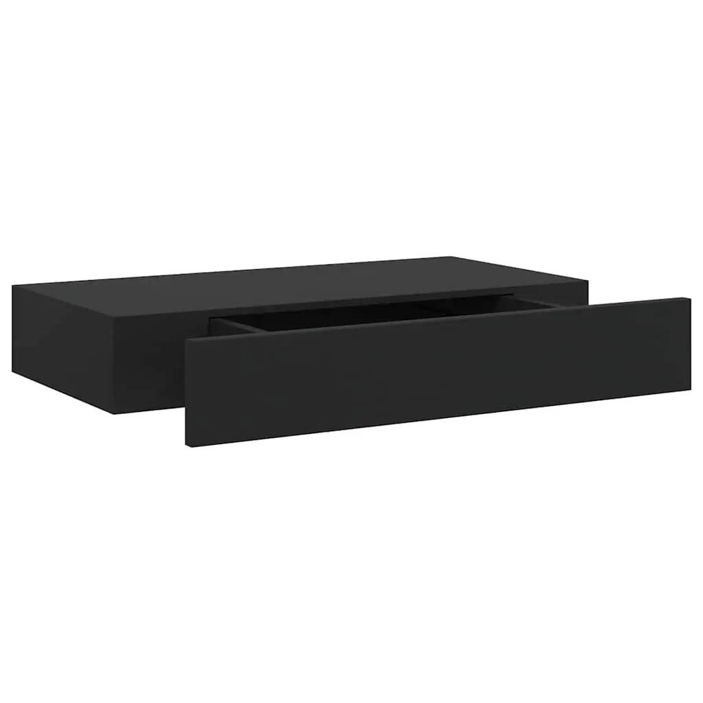 Floating Wall Shelf with Drawer Black 48x25x8 cm Display Storage Organizer