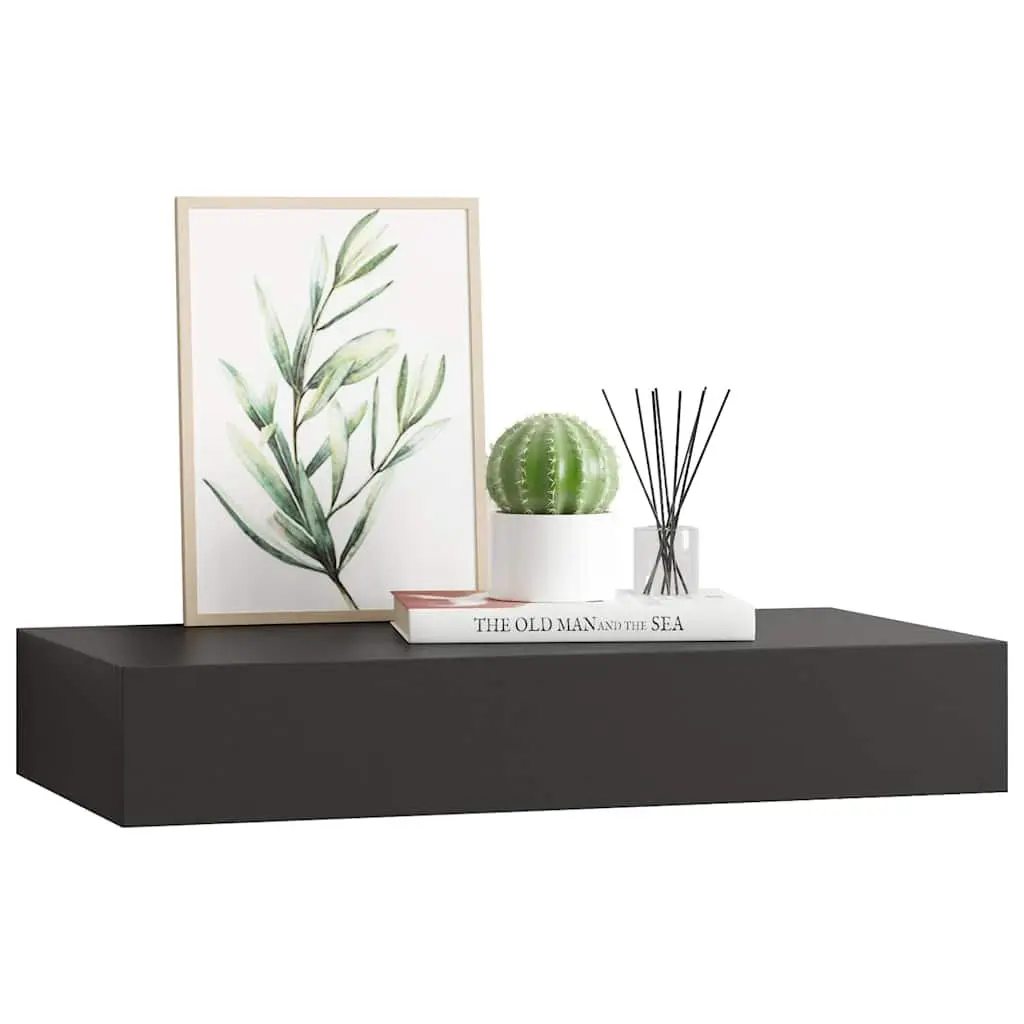 Floating Wall Shelf with Drawer Black 48x25x8 cm Display Storage Organizer