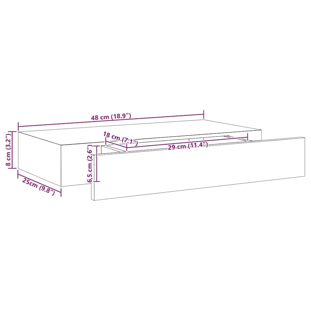 Floating Wall Shelf with Drawer Black 48x25x8 cm Display Storage Organizer