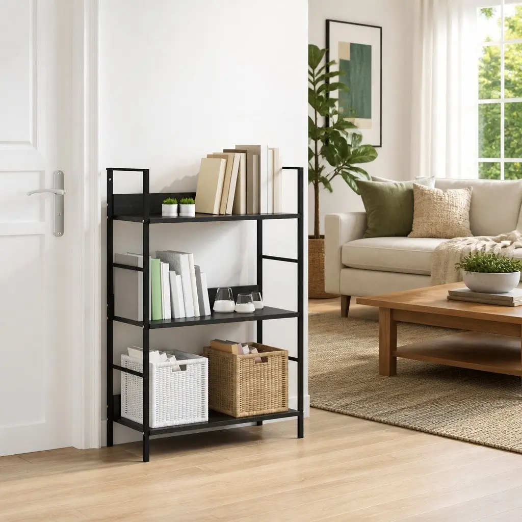 3-Layer Book Shelf Storage Cabinet for Home Black 60x27.6x90.5cm