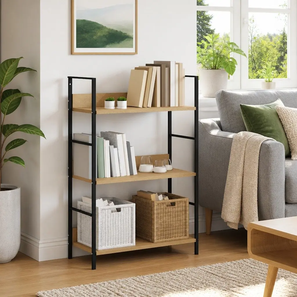 3-Layer Book Shelf Brown Engineered Wood Storage Cabinet Display Rack