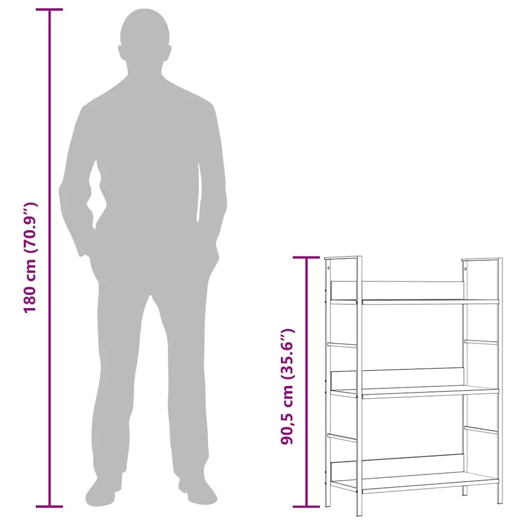 3-Layer Book Shelf Brown Engineered Wood Storage Cabinet Display Rack
