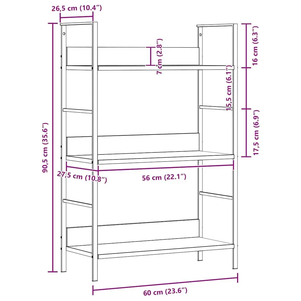 3-Layer Book Shelf Brown Engineered Wood Standing Cabinet Storage Display Rack