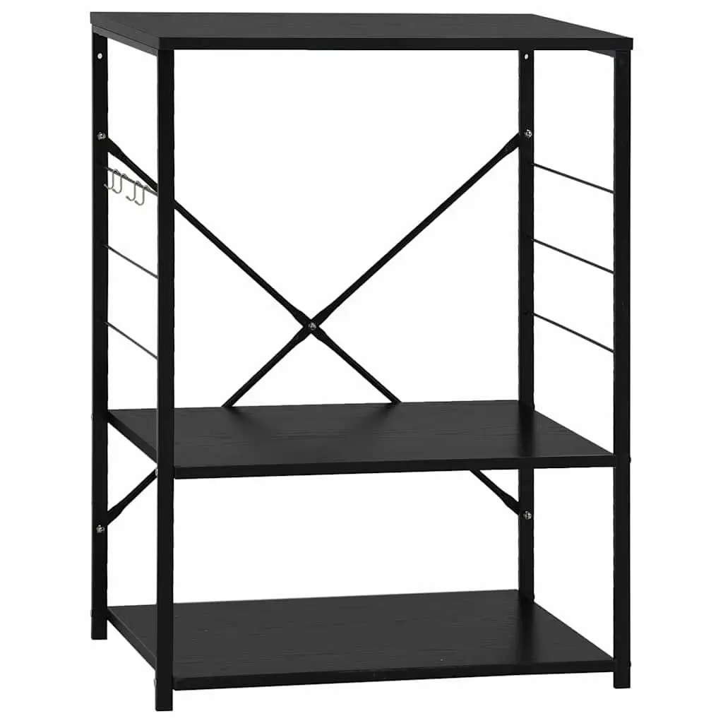 3TierStorageCabinetBlackKitchenOrganiser60x39.6x79.5cmforLivingRoomandOfficewithSideHooks