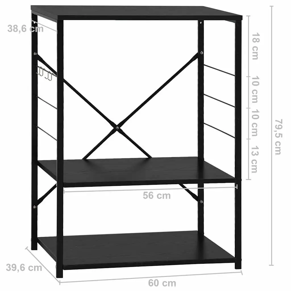 3TierStorageCabinetBlackKitchenOrganiser60x39.6x79.5cmforLivingRoomandOfficewithSideHooks