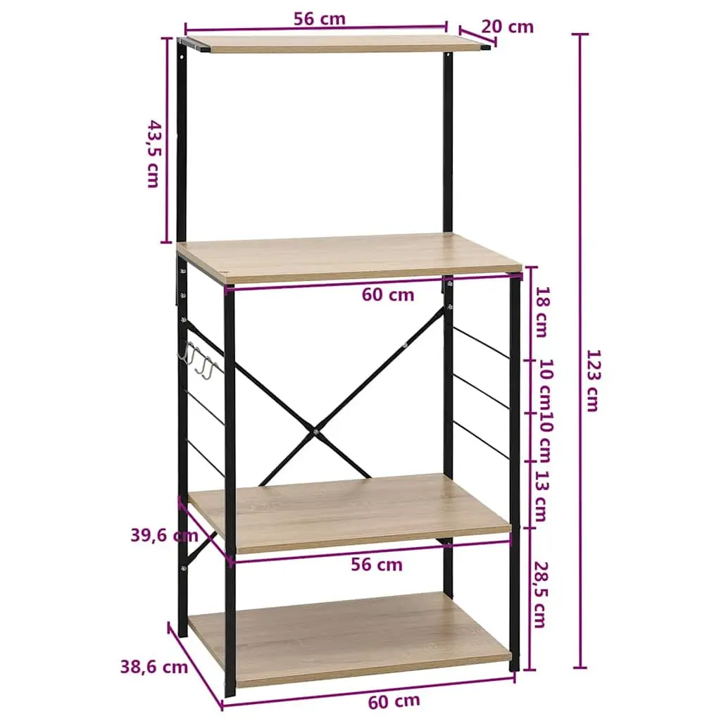 Microwave Cabinet Kitchen Shelf Storage Organizer 4-Tier Black Oak 60x39.6x123cm