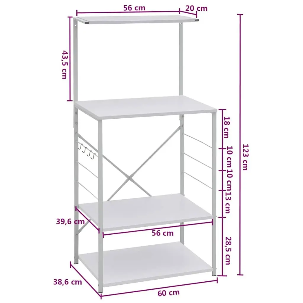 Microwave Cabinet Kitchen Shelf White 4-Tier Storage Organiser Engineered Wood