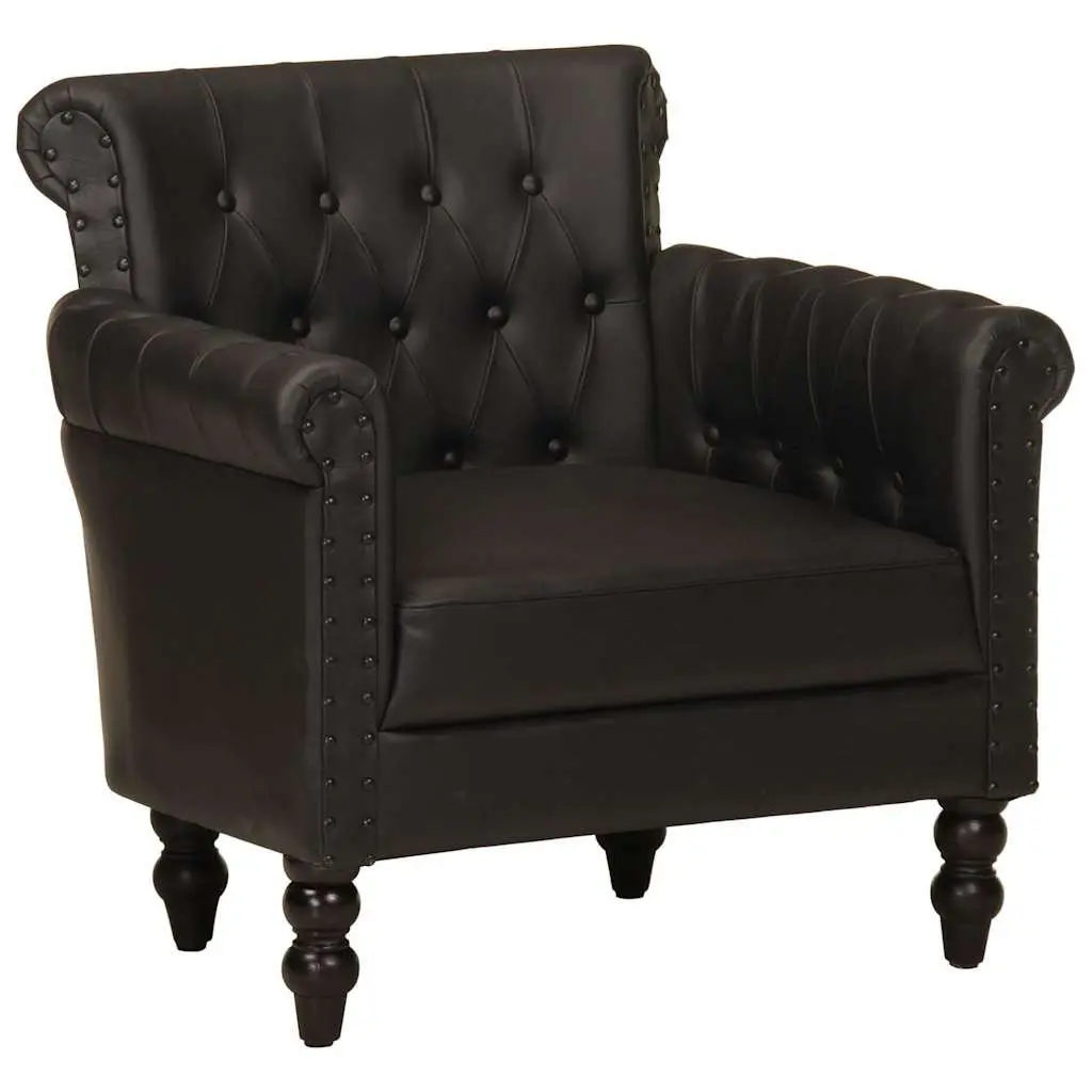 Armchair Black Real Goat Leather Living Room