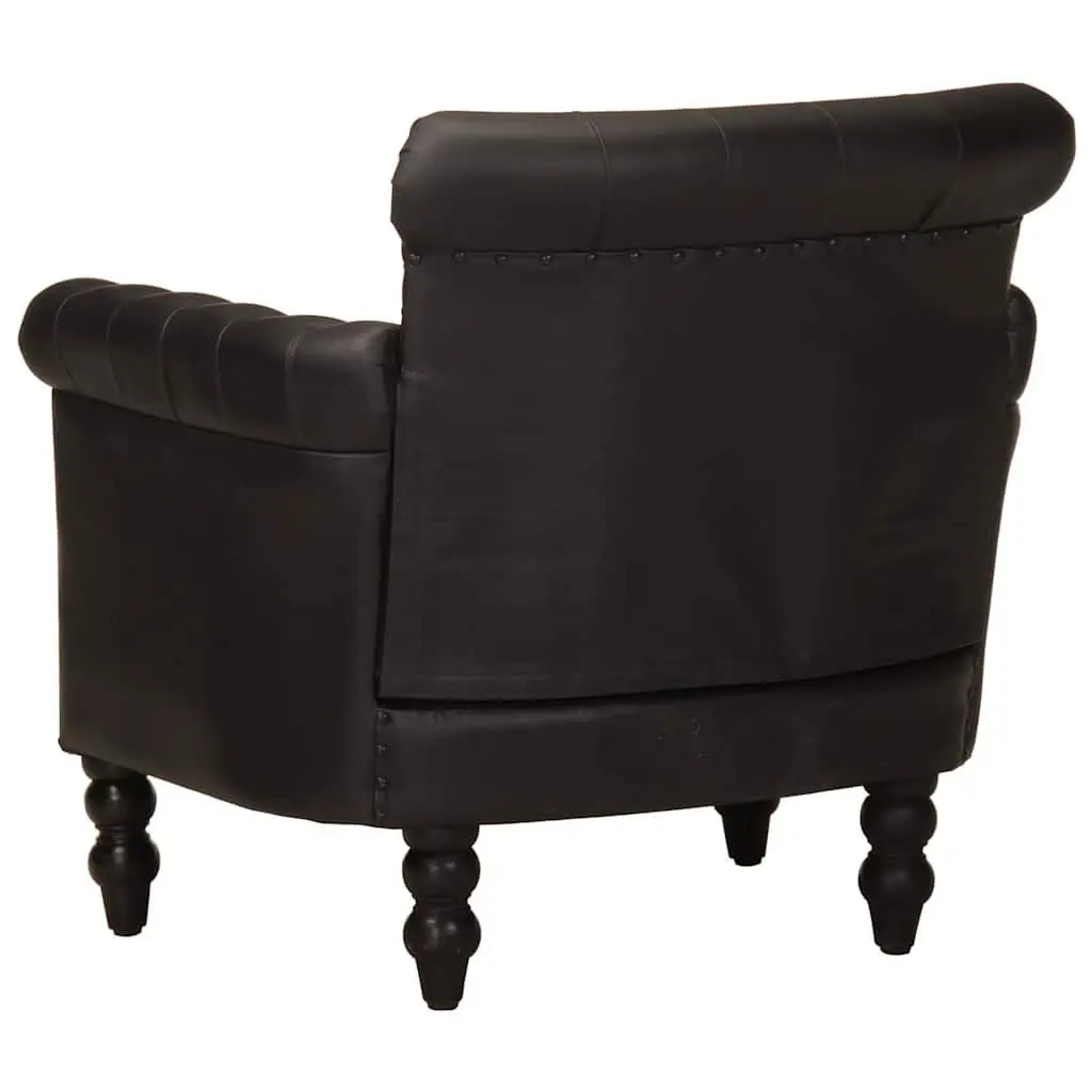 Armchair Black Real Goat Leather Living Room