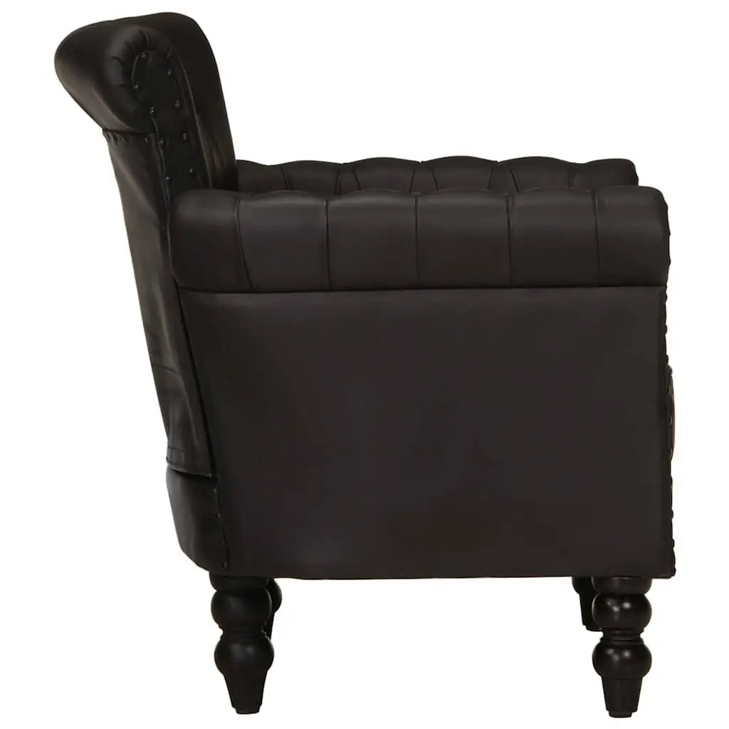 Armchair Black Real Goat Leather Living Room