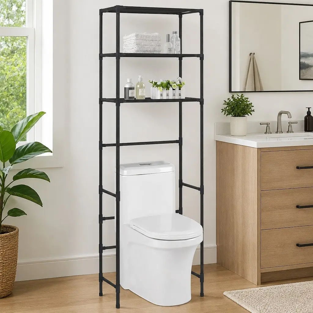 Over Toilet Storage Rack 3-Tier Bathroom Organiser Shelf Unit Black
