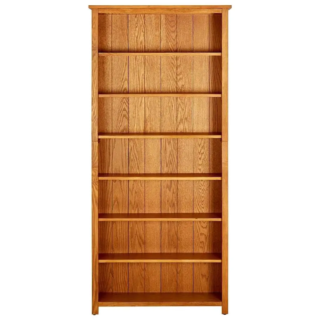 7-Tier Bookcase 90x22.5x200 cm Solid Oak Wood Storage Standing Shelf Display