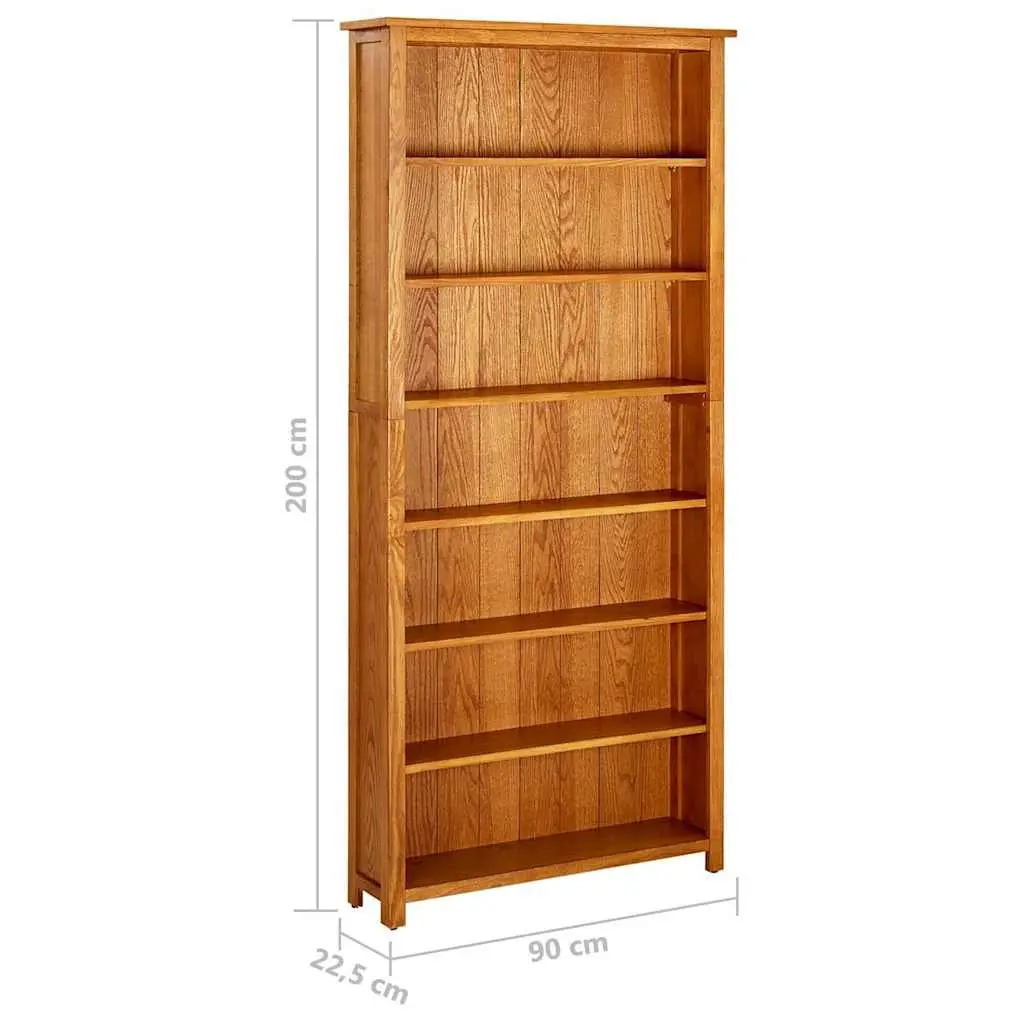 7-Tier Bookcase 90x22.5x200 cm Solid Oak Wood Storage Standing Shelf Display