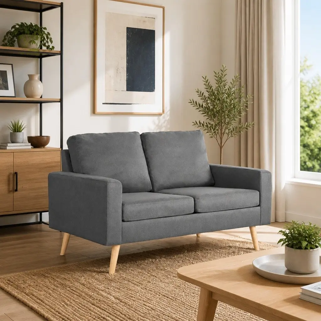 2-Seater Sofa Grey Fabric Upholstered Lounge Couch 2 Person