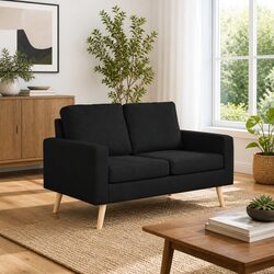 Specifications for the 2-Seater Sofa: Black Fabric Upholstery