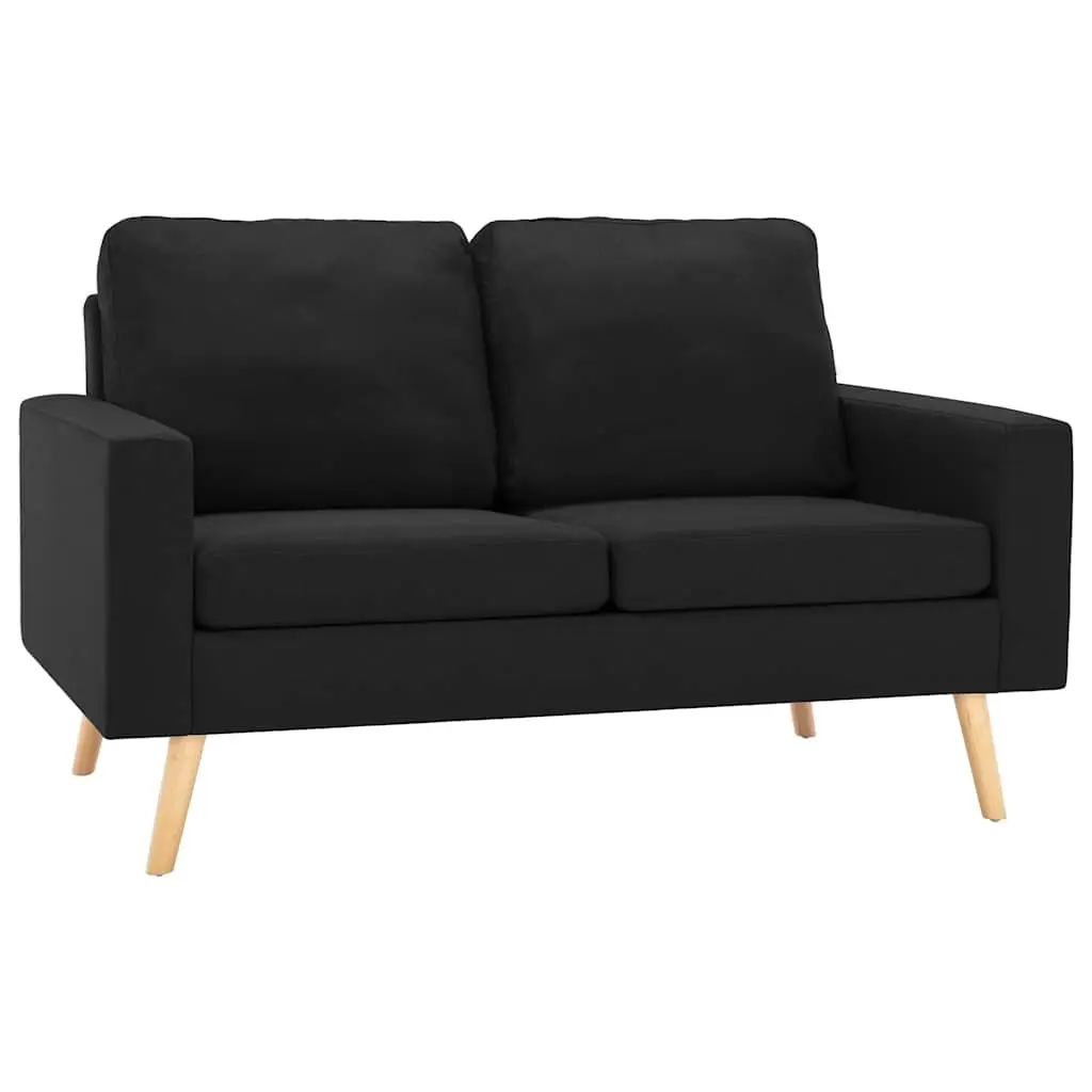 2-Seater Sofa Black Fabric Upholstered Padded Cushions Wooden Frame Living Room